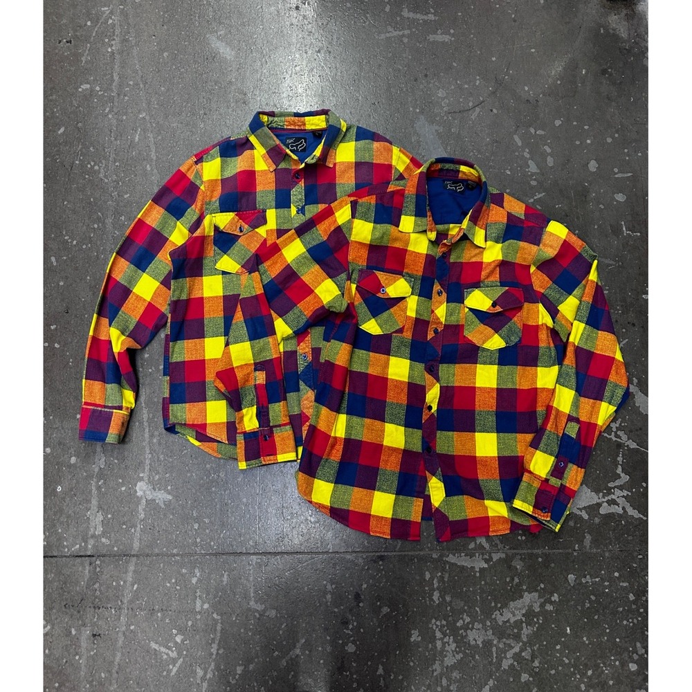 Lot of 2 Fox Racing Flannel Shirts Men's XL Plaid Multicolor Button Up Casual
